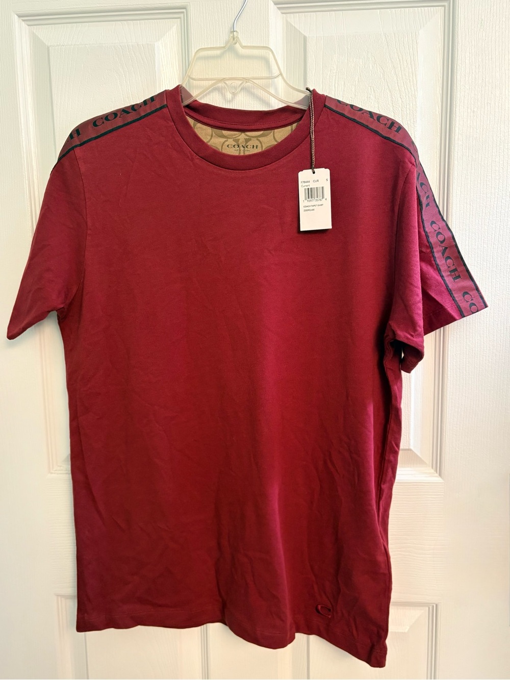 COACH Tape Logo T‑Shirt — Style F78444 — NWT — Size Small - Color: Maroon